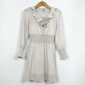 Guess by Marciano Cream Bishop Sleeve Ruffled Collar Pinstripe Midi Dress‎ XS